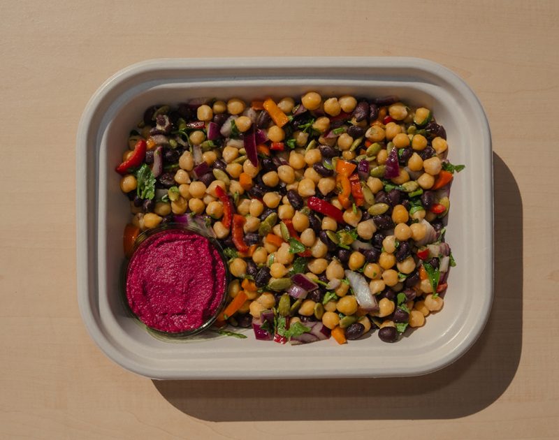 Chickpea salad with black beans and hummus